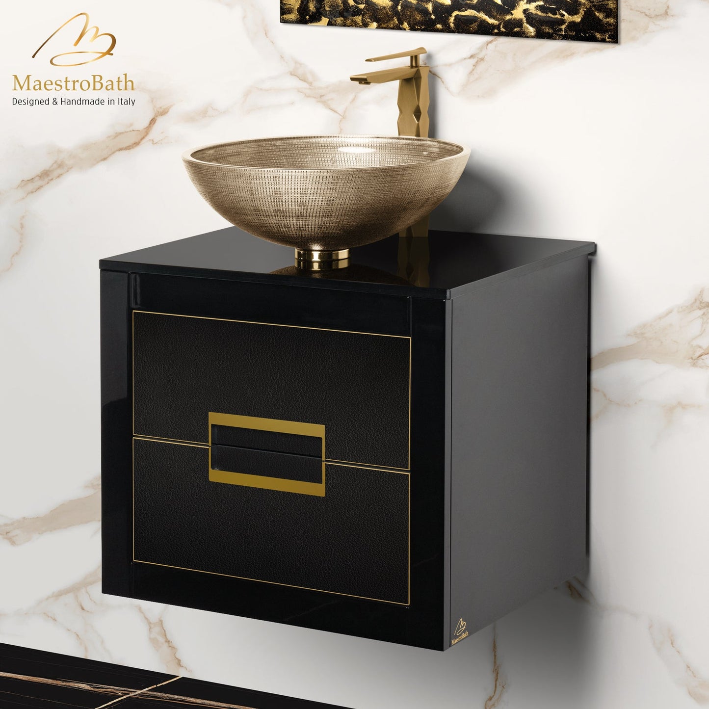 Danya 24 Inch Modern Bathroom Vanity | Black & Gold