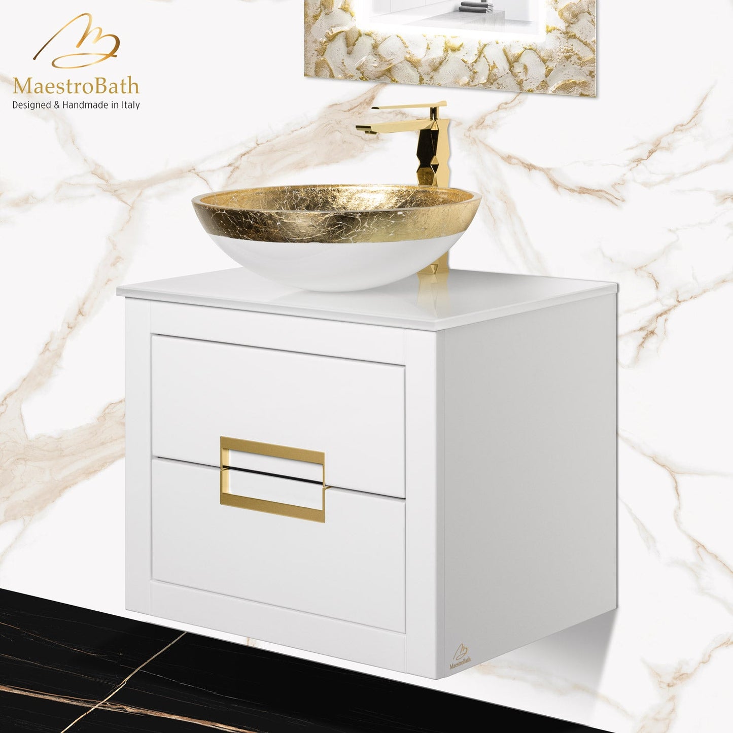 Danya 24 Inch Modern Bathroom Vanity | White & Gold